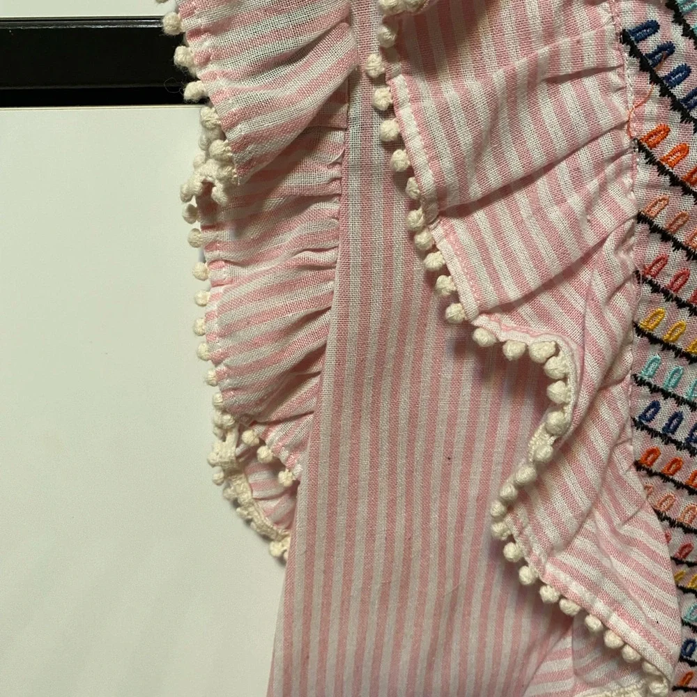 THML Pink Striped Embroidered Ruffle Top - Picture 6 of 9